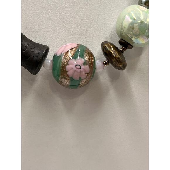 Jay‎ Strongwater Vintage Pink Brown Greek Glass Floral Beaded Boho Necklace new - Picture 3 of 9